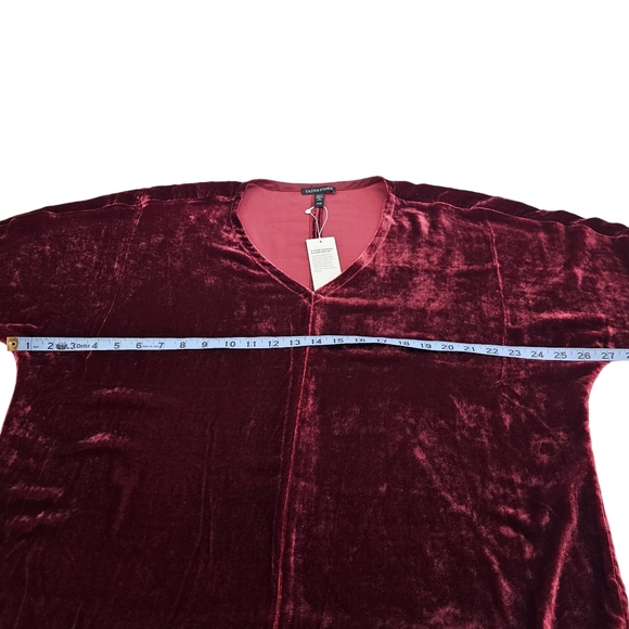 NEW Elieen Fisher Womens Size Medium Velvet V Neck Top Burgundy Boxy Silk Blend - Picture 10 of 11